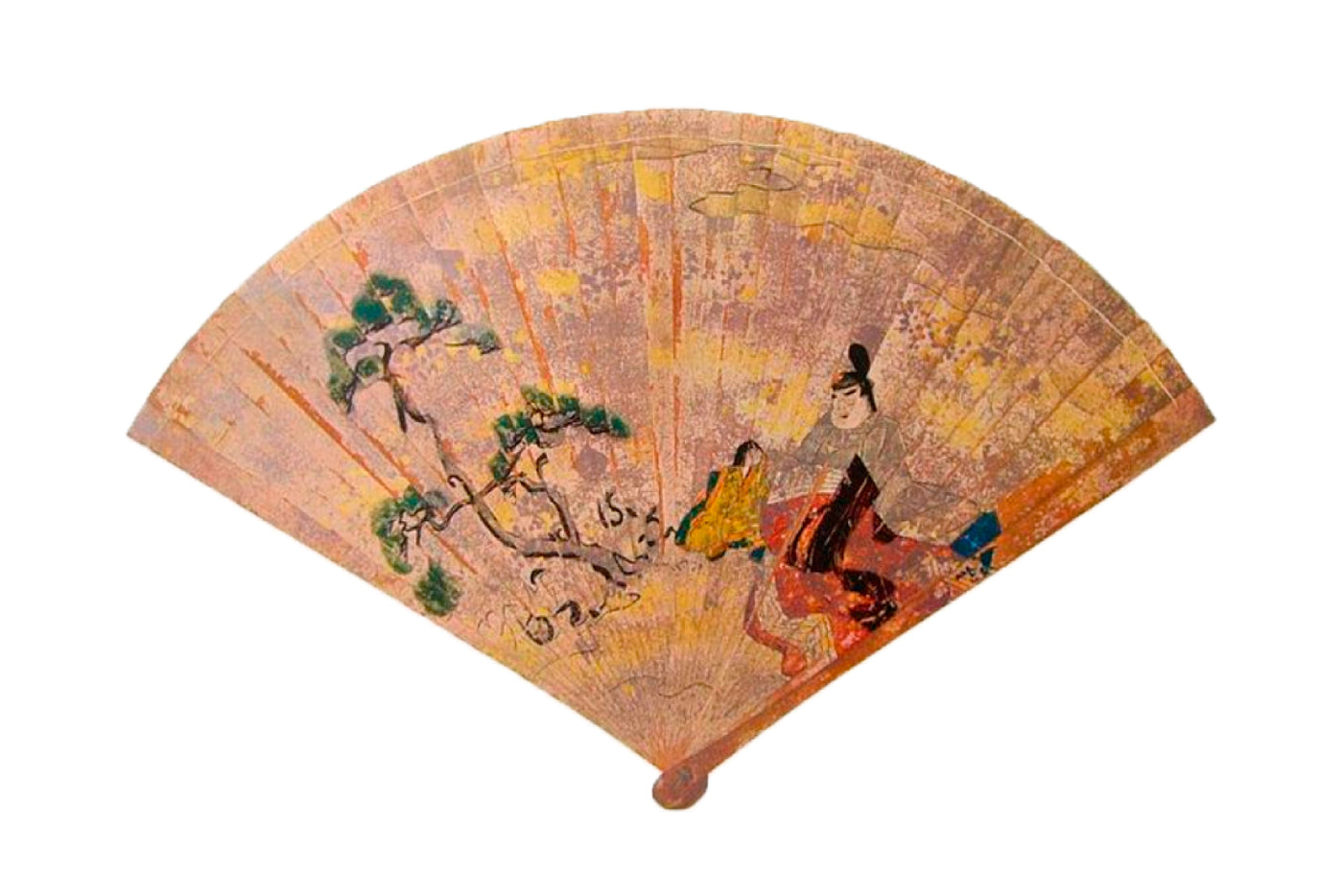 Painted folding fan with figures and trees