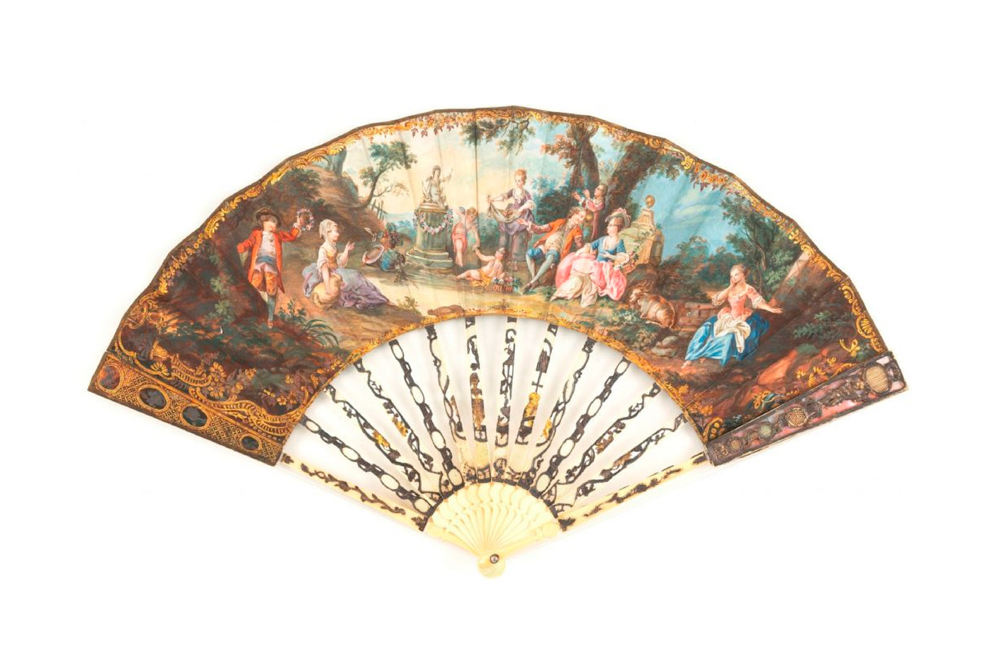Ornate folding fan with a pastoral scene